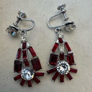 vintage Red and Silver screw back Earrings